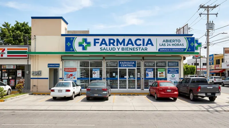 Mantrix Potencia: farmacia de barrio con servicio a domicilio en una calle mexicana